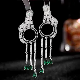 stud zlxgirl Jewelry Noble Multi Leopard Animal Cz Stone Long Big Tassel Drop rapring للنساء