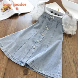 Girl s Dresses Bear Leader Summer Girl Princess Children s Embroidery Three Dimensional Flower Lace Mesh Dress 2 6 Years 230520