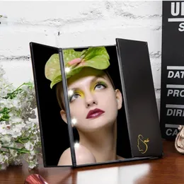 Compact Mirrors Portable LED Light Makeup Mirror Vanity Lights Make Up Pocket Cosmetic Hand Folding Led Lamp 230520