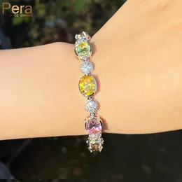 Bracciale Pera Moda Multicolor Ovale CZ Catena di collegamento in cristallo Braccialetti tennis color argento per regalo di gioielli per feste di compleanno da donna B237