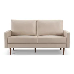 Sammet tyg 69 tum soffa soffa, dekor klädda kärleksmöbler, solid träram för litet utrymme - beige SS2789V -BG3S