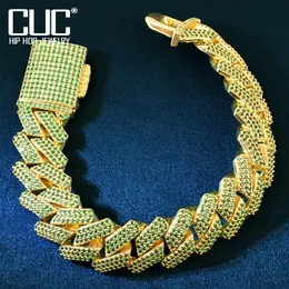 Bangle CUC 19MM Green Miami Cuban Chain Men Hiphop Bracelet Gold Gold Color Out Zirconia Link Fashion Rock Rapper Jewelry