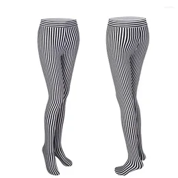 Pantaloni da donna donna a righe sexy olio lucido a vita alta matita stretta spingendo up busexy black and white danza capris