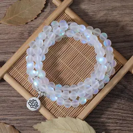 Bangle OAIITE 108 Beads Mala Bracelets Moonstone Natural Gemstone Bracelet Unisex Pray Bangle Lucky Wrist Jewelry Gift for Women Men