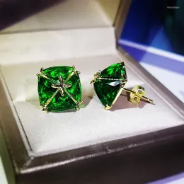 Brincos do garanhão Juwang Luxurno Mosaico de Zircônia Cúbica Verde Luxuja para Mulheres 14K Real Gold Bated Earring Jeia