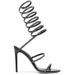 Rene Caovilla Cleo Open Toe Sandaler Crystal Embellished Spiral Wrap Around Sandal Twining Rhinestone Sandal Women Rainbow Stiletto Heels Shoes 35--42 Abbb Oxooox