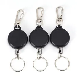 Card Holders 1PCS Black Wire Rope Keychain 60cm Badge Reel Retractable ID Holder Key Ring Keyring Steel Cord