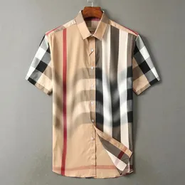 Yüksek kaliteli tasarımcı erkek gündelik gömlek burbereys erkek camisas de hombre moda geometrik kontrol baskı kısa kollu yaka iş çok yönlü m-3xl en iyi kalite