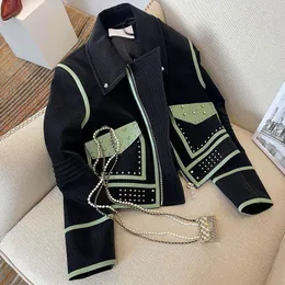 Women's Jackets Spring And Autumn 2023 Short Coat Women's Splice Machine Car Style Design Sense Long Sleeve Top Instagram Fashion