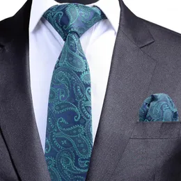 Neck Ties Gusleson Quality Tie Set For Men Blue Paisley och Pocket Square Black Slitte Man Corbatas Hombre Handkufe Wedding1