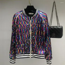 Women's Jackets Small Coat Women Spring Stand Collar Zipper Sequins Multicolour Long Sleeve Short Clothes Street Baseball Personality