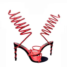 Rene Caovilla Cleo Open Toe Sandaler Crystal Embellished Spiral Wrap Around Sandal Twining Rhinestone Sandal Women Rainbow Stiletto Heels Shoes 35--42 XXAA XXXOOX
