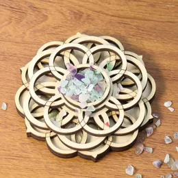 Sacchetti per gioielli in legno naturale fiore della vita sfera di cristallo supporto in pietra di quarzo loto mandala supporto per meditazione guarigione orgone vassoio