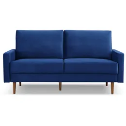 Sofá de tela de terciopelo de 69 pulgadas, muebles de sofá de dos plazas tapizados con decoración, marco de madera maciza para espacios pequeños - azul SS2789V-BU3S