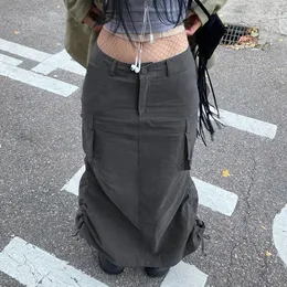 스커트 그레이 스트리트 풀로드 분할 긴 여성의 높은 허리 패션 한국 기본 제품 스키하라 주쿠 여성 Y2K 세트 230520