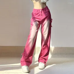 Jeans da donna Spicy Girls 'a vita bassa gradiente Halo Dye Patch tubo dritto pantaloni casual da donna allentati in autunno e inverno del 2023
