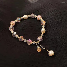 Strand Freshwater Pearl Pink Crystal Stone Summer Cute Bracciale Transfer Beads Bracciali a portata di mano per le donne
