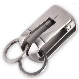 Keychains Luxury Stainless Steel Men Belt Car Keychain Double Hook Waist Hanging Key Ring Holder Buckle Christmas Day Gift