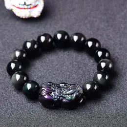 Bransoletki Naturalne czarne obsydian Rainbow Eye Pixiu Bransoletka Odważne żołnierze Bead Bangle DIY Bracelets dla mężczyzn Kobiety Biżuteria ukochana