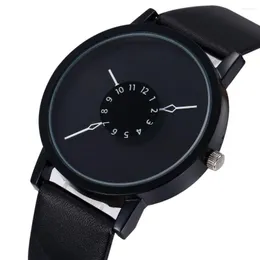 Armbandsur Creative Black Leather Quartz titta på män kvinnor mode enkel casual trendig minimalist armbandsur hombre 2023