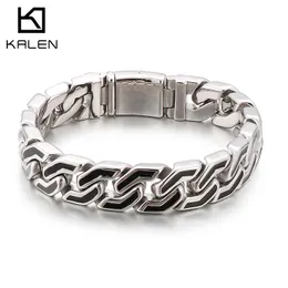 Браслеты Kalen Trendy15 мм, кубинский браслет-цепочка для мужчин, браслеты из нержавеющей стали 316L, черные браслеты из смолы Homme