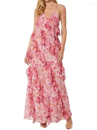 Freizeitkleider Damen 3D-Blumen Neckholder-Kleid mit Blumenfransen, langes Y2K-Ärmelloses, offenes Rückenquasten, Strandkleidung, durchsichtiges Tüll-Cami