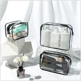 화장품 가방 케이스 PVC 가방 레이디 투명한 명확한 지퍼 블랙 메이크업 주최자 여행 목욕 세척 메이크업 케이스 세면 도로 230520