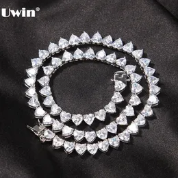 Collane UWIN 6mm Catena da tennis a cuore per donna Micro pavimentato ghiacciato Zirconia cubica Girocollo Chic Gioielleria di moda Collana in rame per regalo