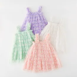 Flores Casuais Meninas Vestido Suspensório Verão Doce Bebê Vestido de Aniversário Pastoral Infantil Foto Malha Vestido Princesa