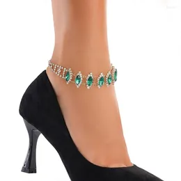 Anklets Stonefans Fashion Green Crystal Rhinestone Ankle Armband för kvinnor Boho Högklackad anklet tennisfotkedja Bröllop smycken