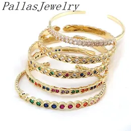 Bangle 5st Gold Plated Rainbow Clear Cubic Zirconia Armband For Women Copper Zircon Crystal Open Armband Luxury Jewelry