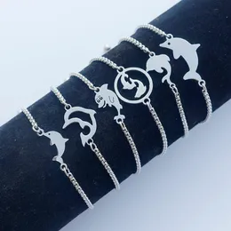 Pulseira golfinho pulseira de aço inoxidável, vida marinha, toninha, joias, comprimento ajustável, presente para homens e mulheres, 12 estilos mistos