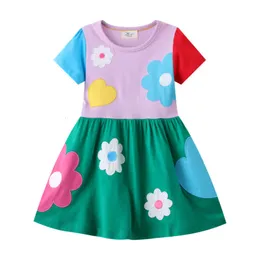 Girl s Dresses Jumping Meters Selling Summer Short Sleeve Flowers Hearts Embroidery Cotton Princess Girls Baby Birthday Frocks 230520