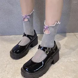 Women Socks Summer Hollow Out Sexy Lace Mesh Thin Low Cut Ankle Stockings Japanese Kawaii Cute JK Lolita Girls Velvet Bow Ruffle