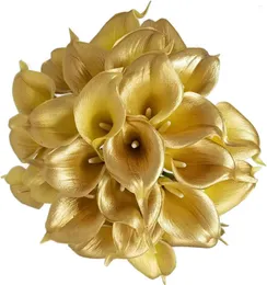 Fiori decorativi 20 pz 14" Real Touch PU Latex Artificiale Metallic Calla Lily per centrotavola bouquet da sposa (oro 18 carati)