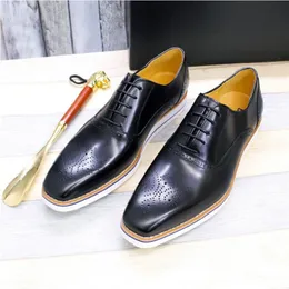 Oryginalny skórzany, swobodny buty w stylu brytyjski styl brytyjski czarny brązowy niski top buty weselne buty dla mężczyzn D2H50