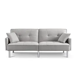 84,6 polegadas de sofá -cama ajustável de futon tufado, dois travesseiros, sofá -cama dobrável, sofá conversível estofado para quarto, sala de estar - cinza claro Ss2864p -lgft