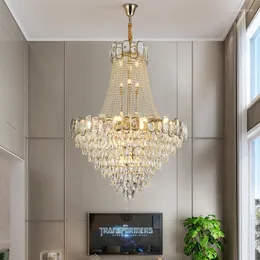 Ljuskronor LED -lampor hänge duplex Building Crystal Chandelier Luxury Modern Villa vardagsrum ihålig trappa dekorerad hall