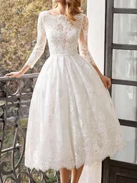 Casual Dresses White Lace Wedding Dress Women Elegant Sexy Backless See Through Fashion Floral Embroidered Long Sleeve Bride Midi