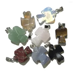 Colares pendentes de cor aleatória de pedra natural gem anjo pequeno artesanato artesanal de colar de colar de brilho de pulseira para mulher 16x22mm