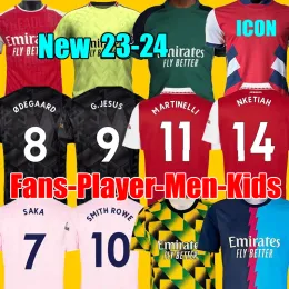 フットボールジャージースミスロウG.ジェスサカサッカージャージーサリバ22 23 24ファンプレーヤーバージョンOdegaard Martinelli Jorginho 2022 2023 2024 Kits Shird Men Kids Boys Sets
