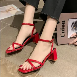Sandals 2023 Ladies Red Women Gladiator Sexy Thick Heel Open-Toed Elegant Woman Party Dancing Shoes Zapatos Mujer