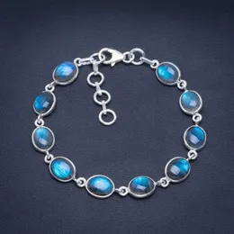 Pulseira natural azul fogo labradorita feita à mão em prata esterlina 925 78" B4359