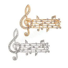 Fashion Jewelry Rhinestone Musical Note Brooches For Women Men Metal Pin Party Gifts Dress Garments Ornaments Accessories