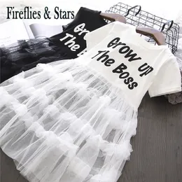 Girl s Dresses Summer girls tutu dress Baby kids Children vestidos toddler letter see through mesh patch 2 to 7 yrs 230520