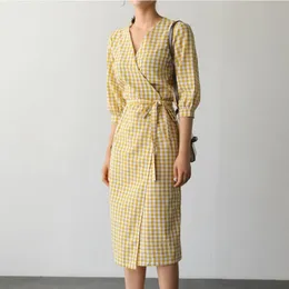 Sukienka uego bawełniana lniana letnia sukienka letnia koreańska design jeden kawałek otwarty bandaż szczupły w Ins Prairie Chic Casual Midi Dress