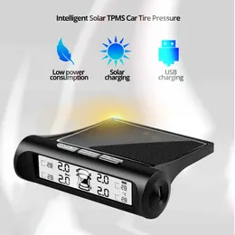 Автомобильная солнечная энергия TPMS Сигнализация давления в шинах Цифровой дисплей с 4 внешними датчиками Автомобильный автотестер Предупреждающая система мониторинга давления