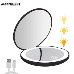 Kompakt Aynalar Mini Taşınabilir Katlanır Seyahat Aynası LED Işık Makyajı 10x Büyütme 2 taraflı Güzellik Tur 230520