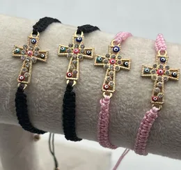Bangle 12pcs multicolorido diamante incrustado fio de nylon trançado pulseiras cruzadas podem ser usadas para oração Várias cores para escolher