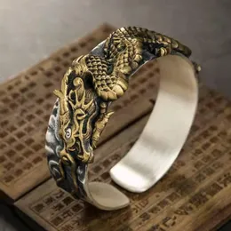 Bracelet Nouveau Guochao sculpté à la main de bon augure motif de dragon de nuage style ethnique bracelet pour hommes anneau de bras Seiko accessoires de bijoux pour femmes